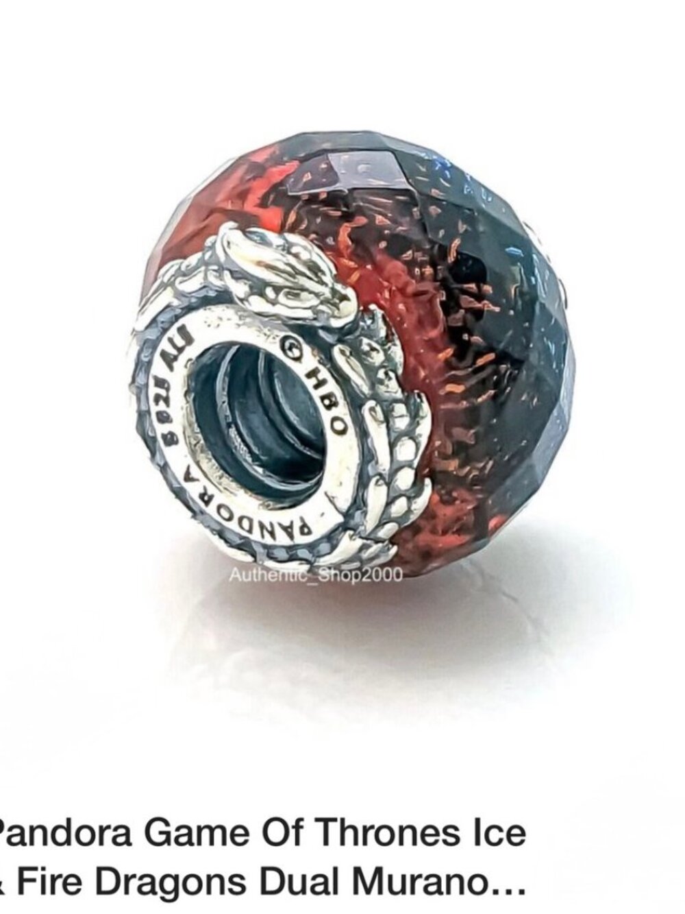 Pandora Game of Thrones Ice & Fire Dragons Dual Murano Glass Charm